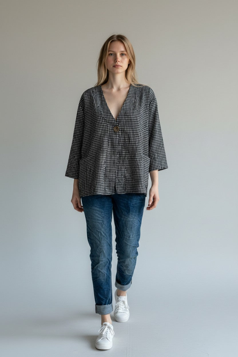 Gingham One Button Jacket