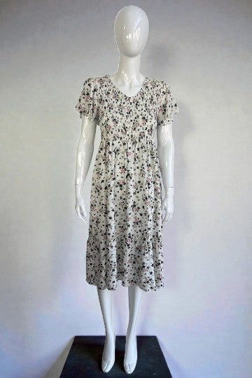 Women's Shirred Elasticated Floral Dress
