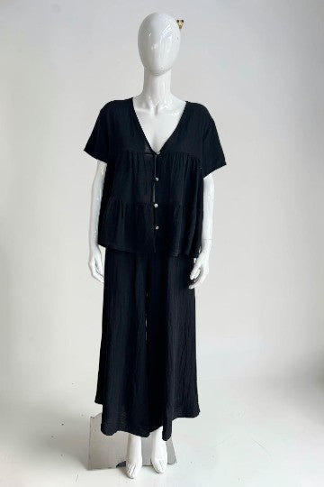 Linen Wide Leg Slant Hem Pant