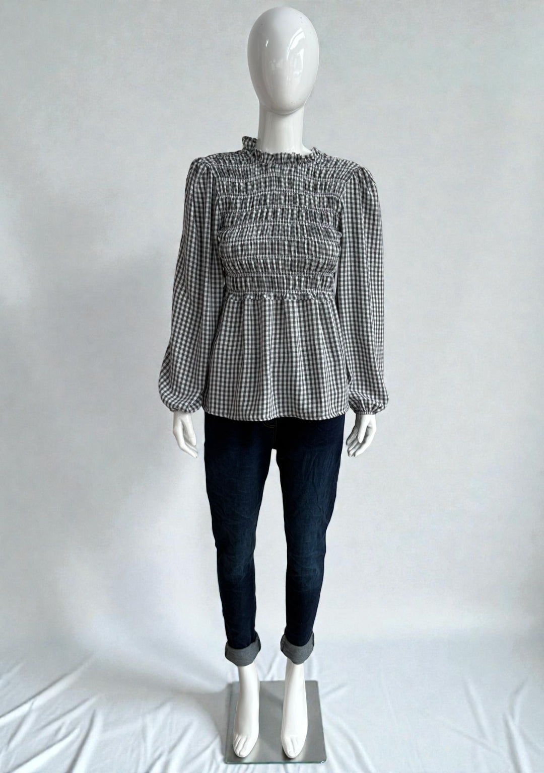 Women's Gingham Shirred Elasticated Blouse