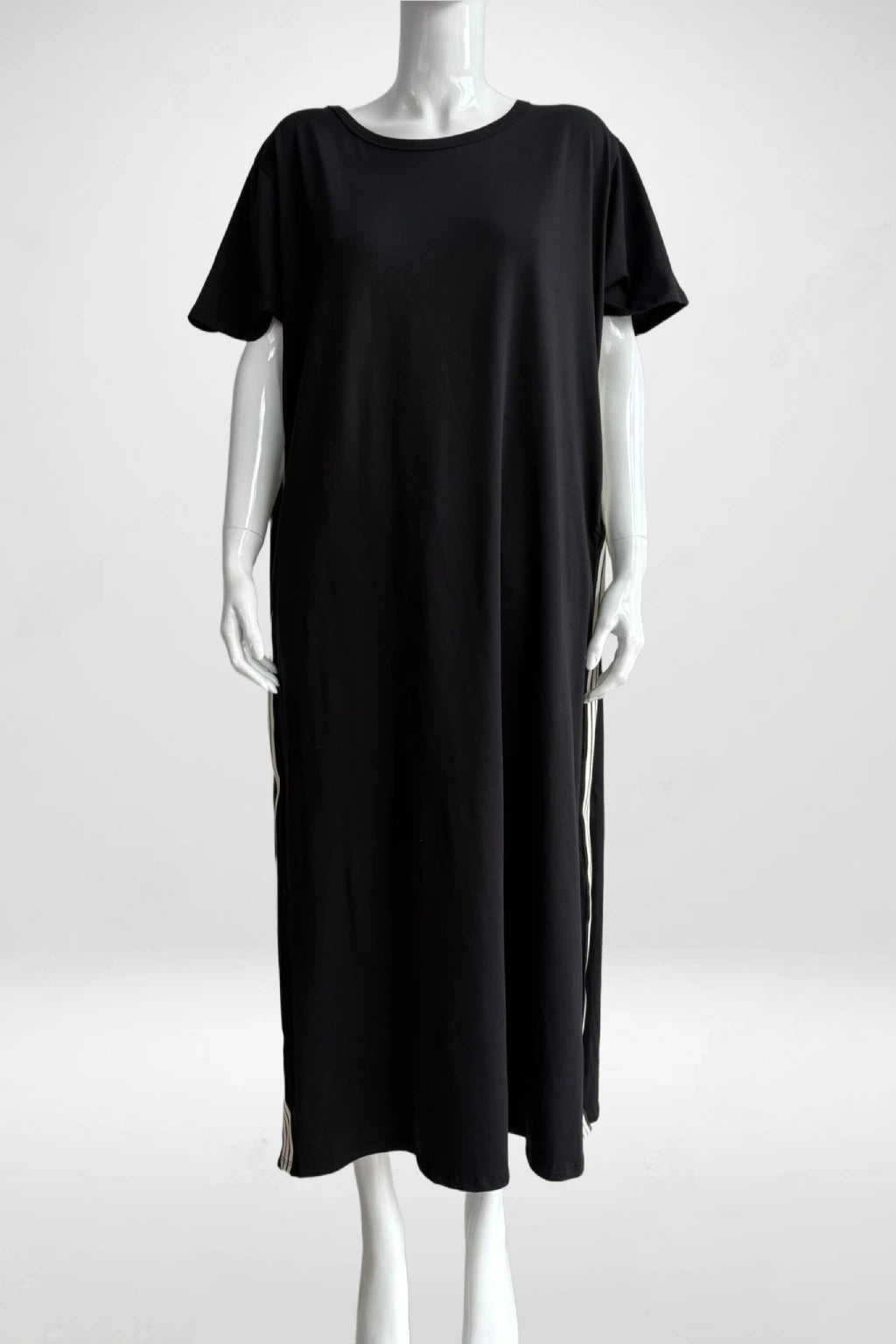 Jersey Stripe Trim Dress Lagenlook