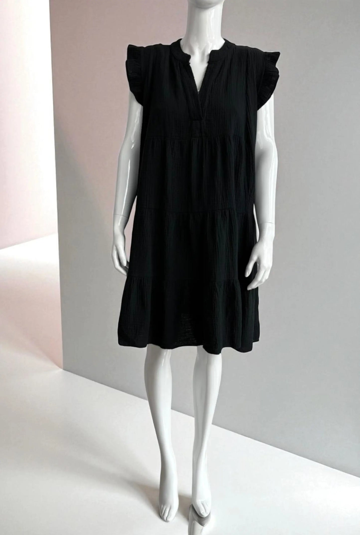 Cotton Tier V Neck Dress