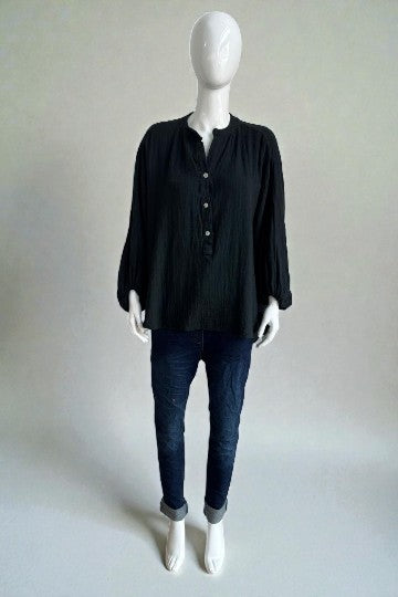Made in Italy Cotton Button Neck Top