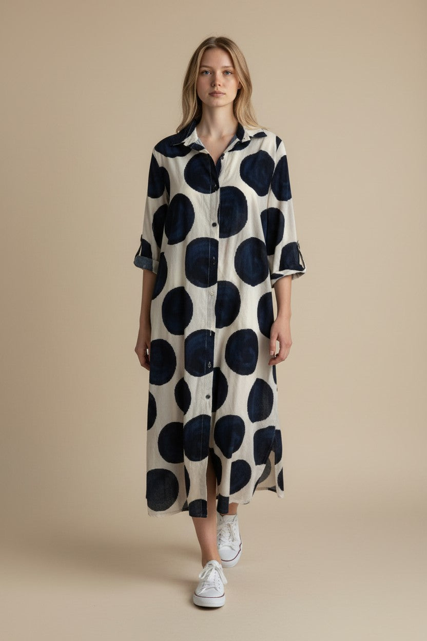 Cotton A Line Circle Print Shirt Dress