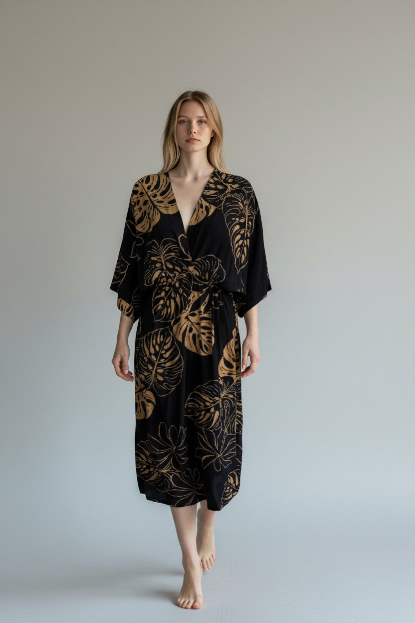 Made in Italy Tropical Leaf Print Dress Lagenlook