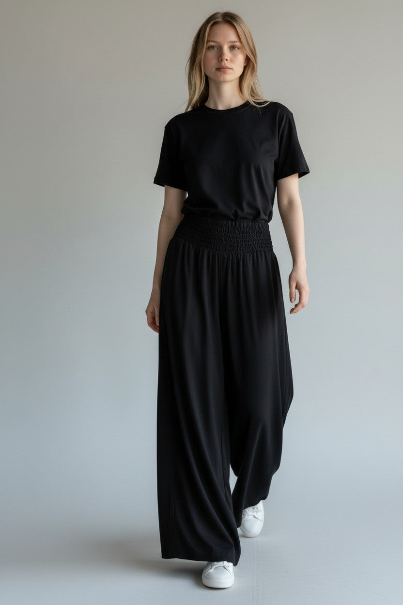 Shirred Elasticated Palazzo Pant