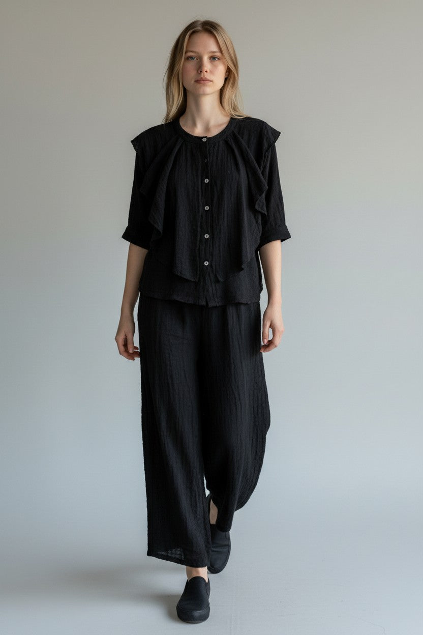 Linen Frill Shirt Lagenlook