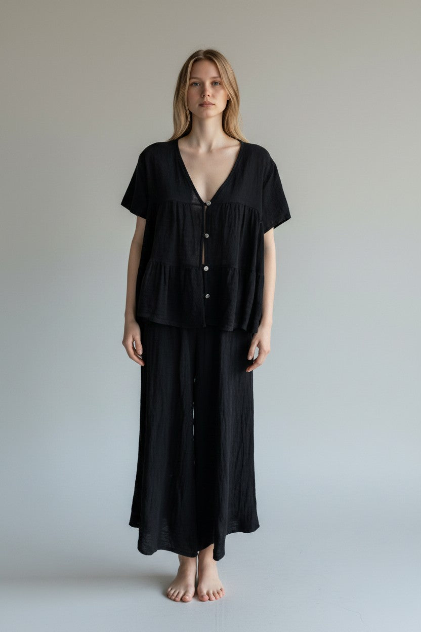Linen Wide Leg Slant Hem Pant