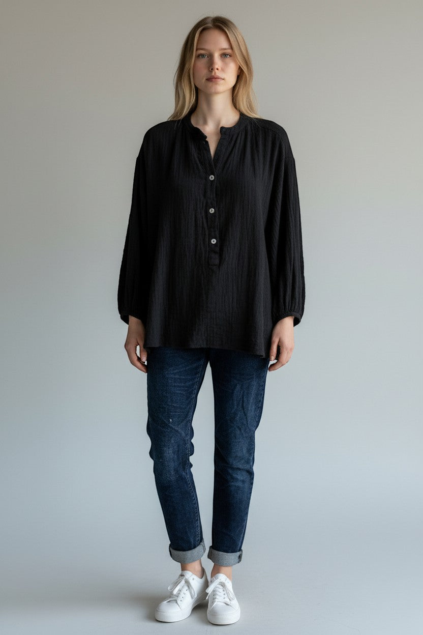 Made in Italy Cotton Button Neck Top