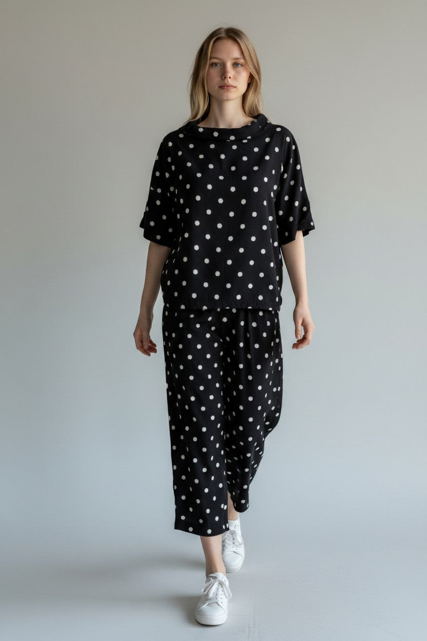 Made in Polka dot Drape Neck Top