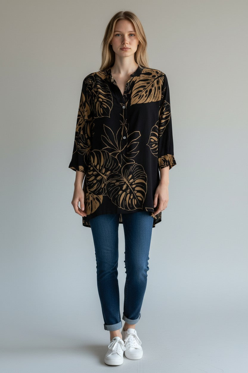 Tropical Leaf Print Blouse