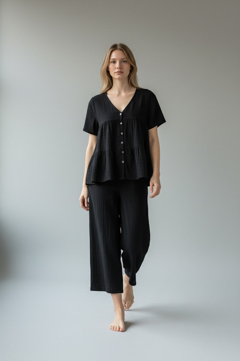 Linen Button Front Tier Top Lagenlook