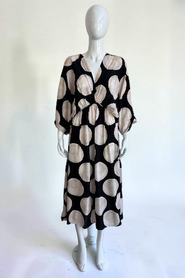 V Neck Elasticated waist Polka dot Dress