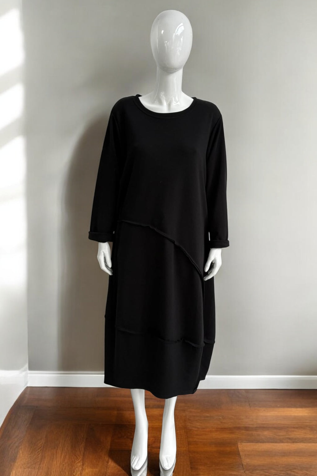 Oversized Asymmetrical Hem Casual Midi Dress