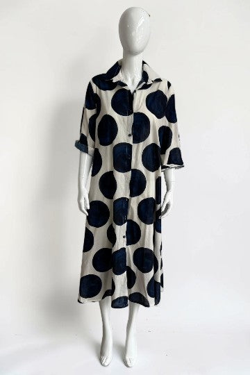 Cotton A Line Circle Print Shirt Dress