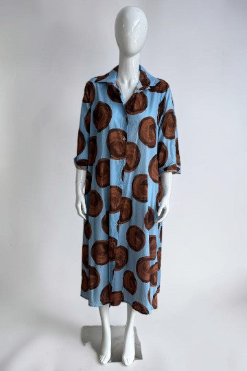 Cotton A Line Circle Print Shirt Dress