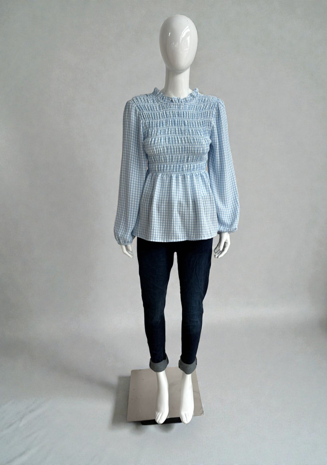 Women's Gingham Shirred Elasticated Blouse