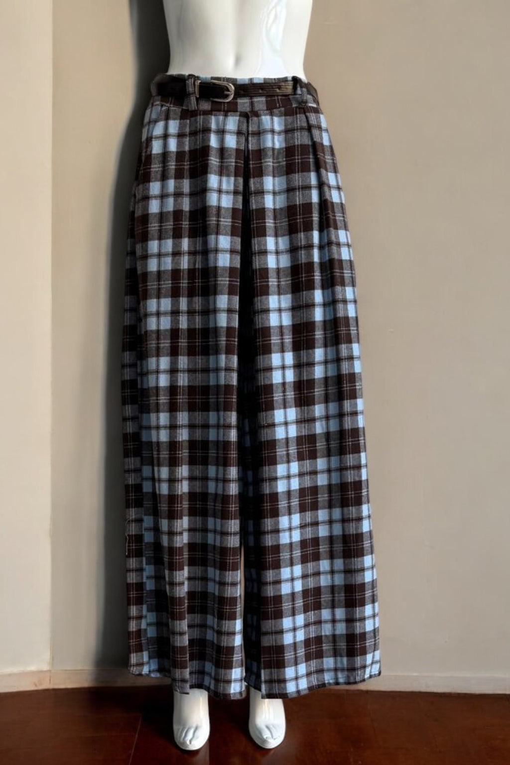 Brushed Cotton Plaid Palazzo Pants