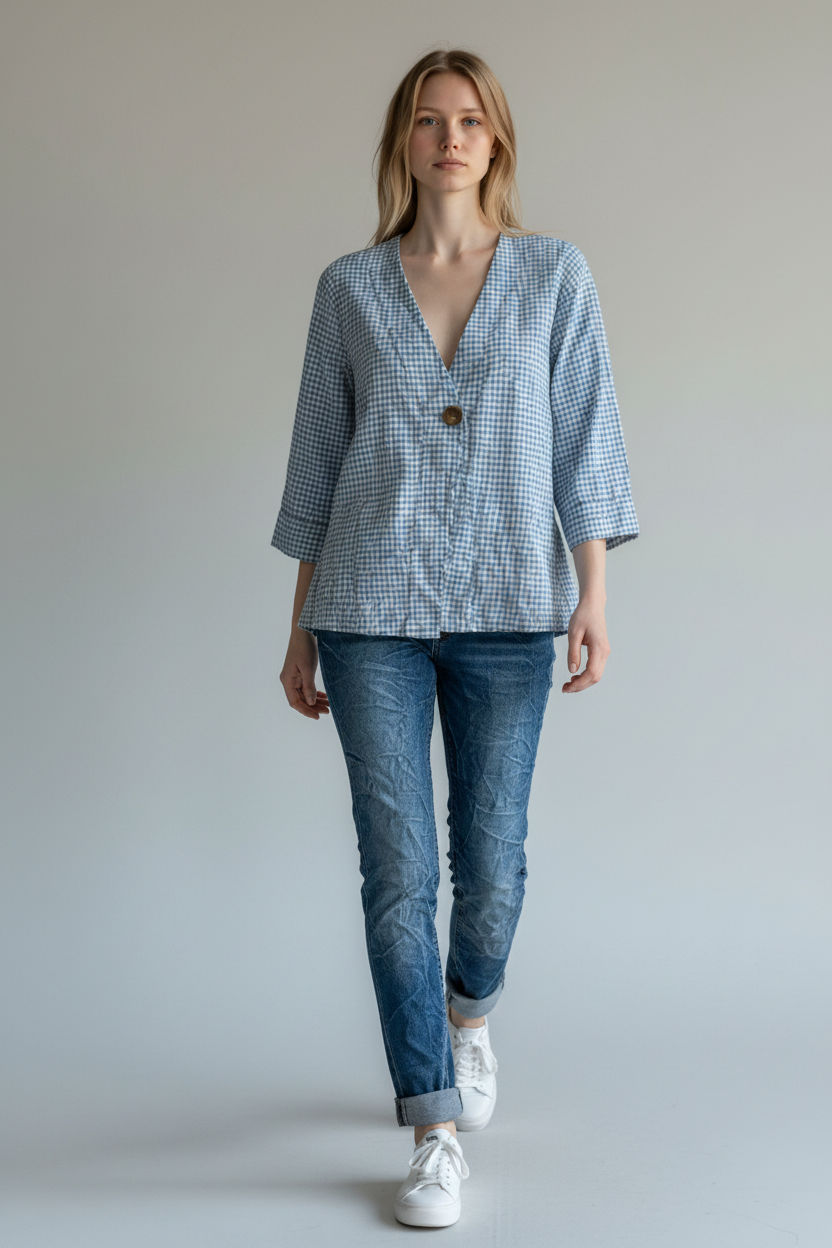 Gingham One Button Jacket