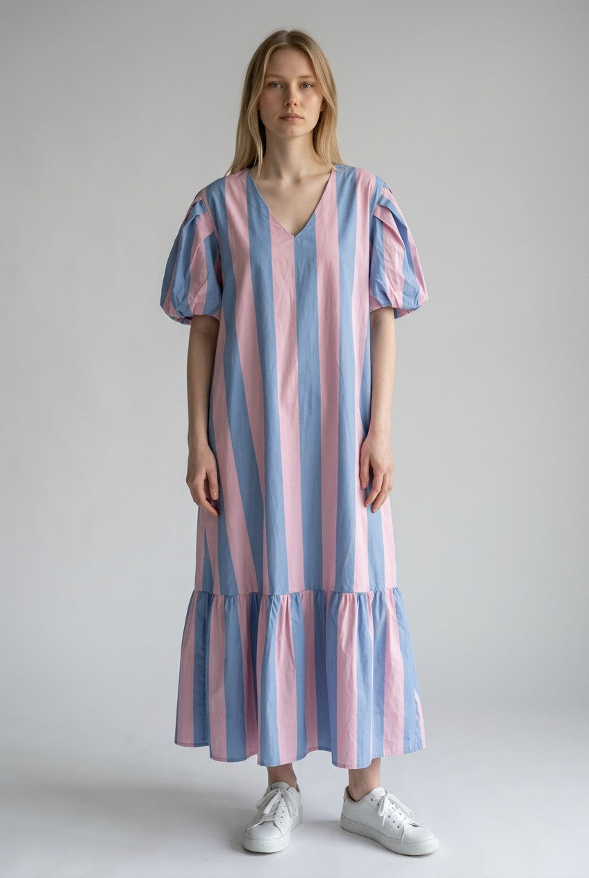 Zetaotton Puffball Sleeve Frill Bottom Dress