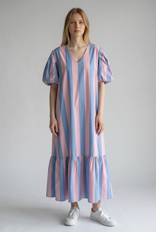 Zetaotton Puffball Sleeve Frill Bottom Dress
