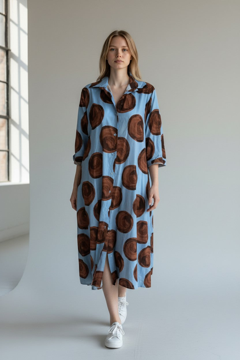 Cotton A Line Circle Print Shirt Dress