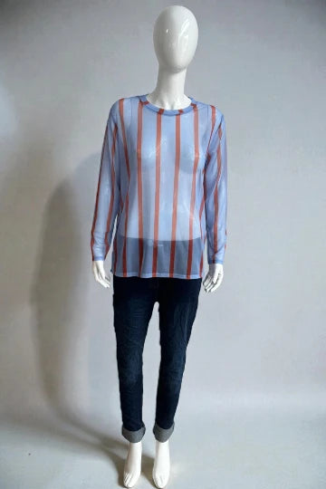 Made in Italy stripe Print Mesh Tops