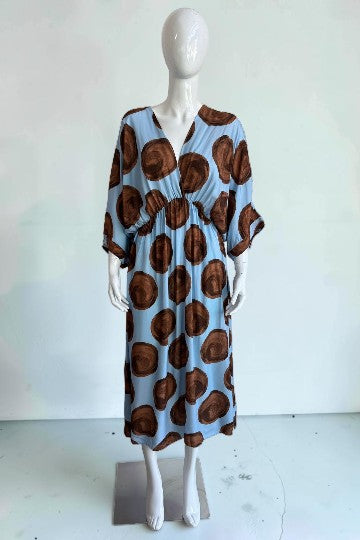 V Neck Elasticated waist Polka dot Dress