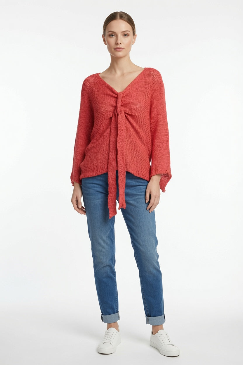 Tie Ruched Cotton Knit Top