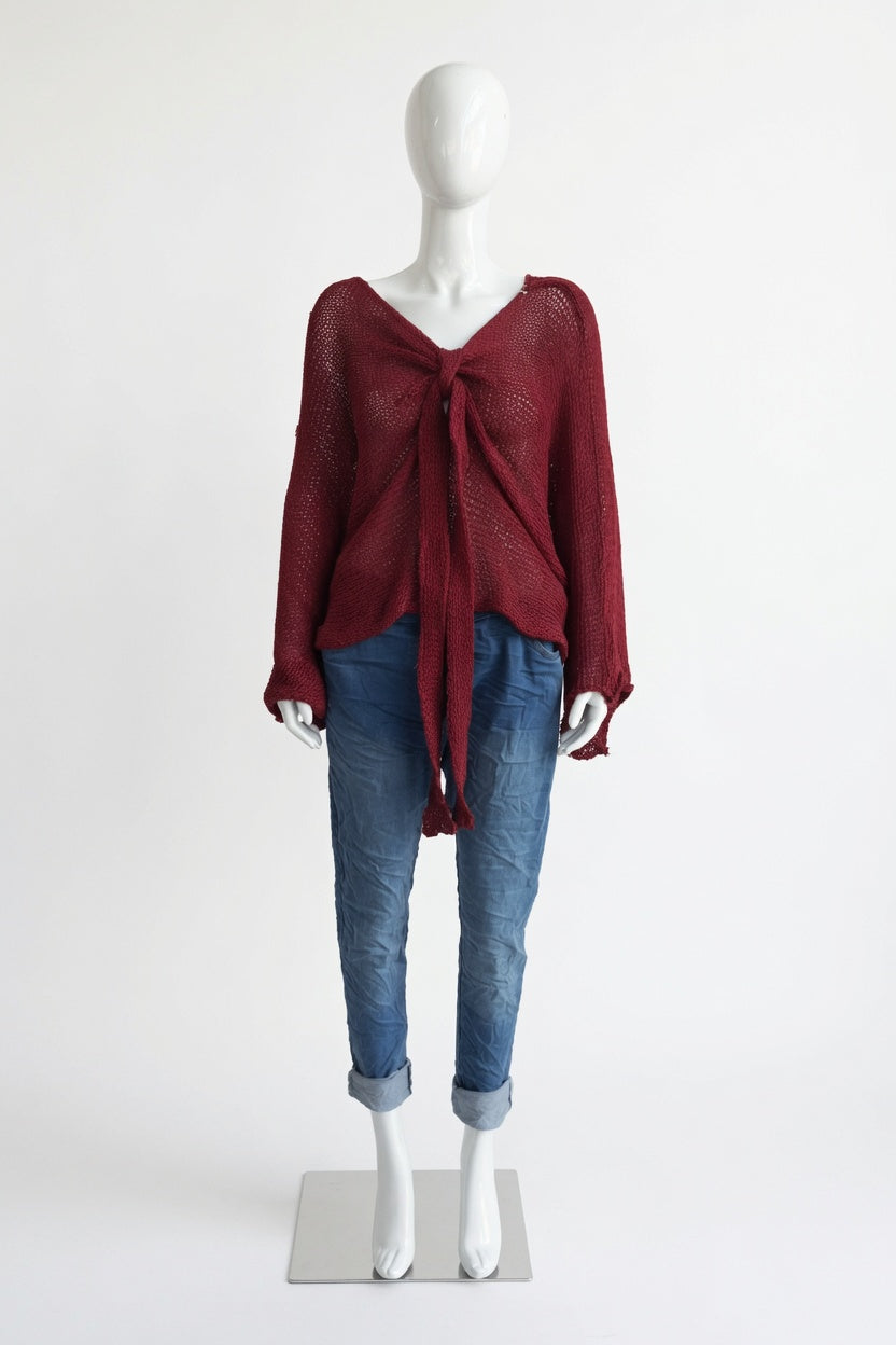 Tie Ruched Cotton Knit Top