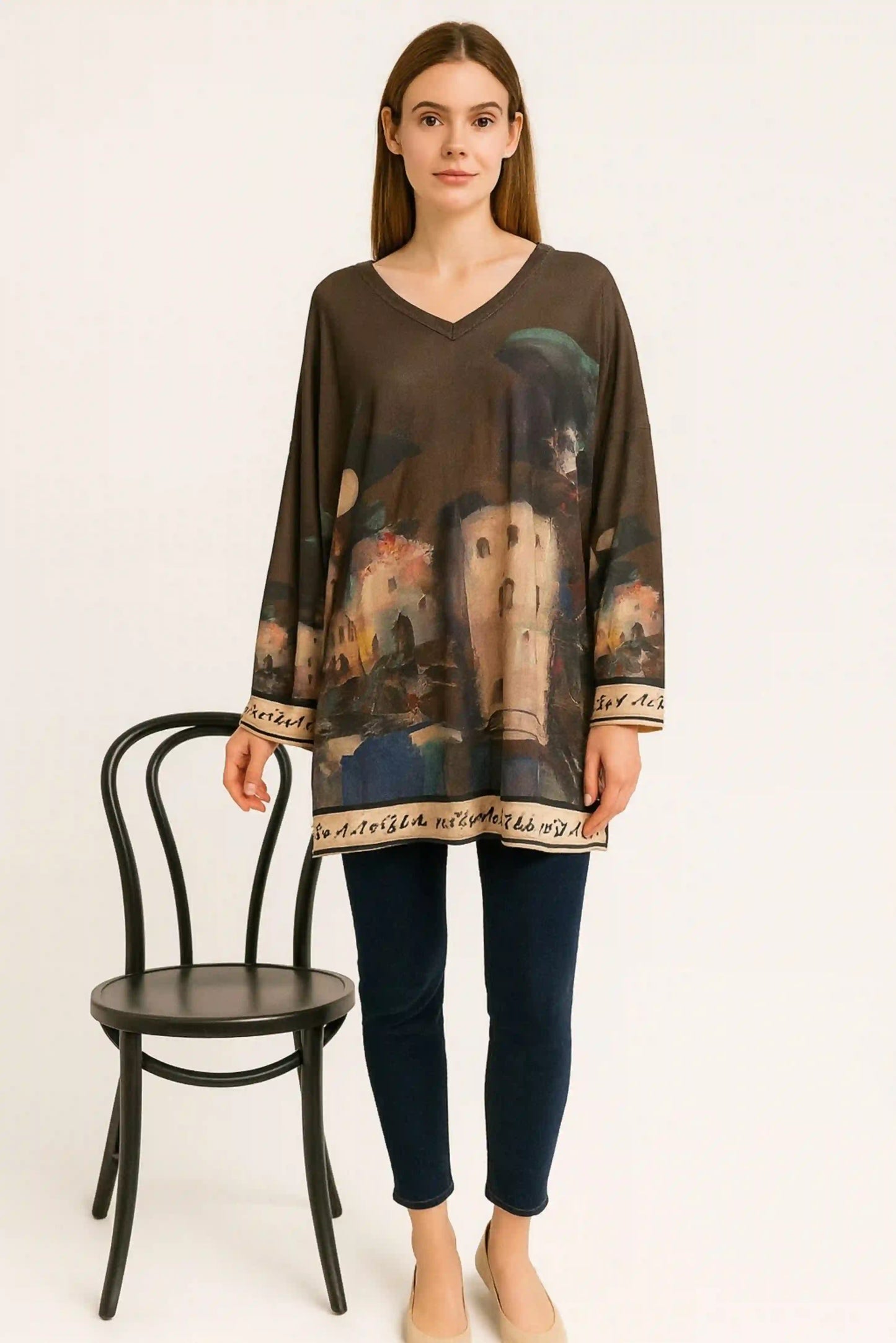 Made in Italy V Neck Tuscany Print Top