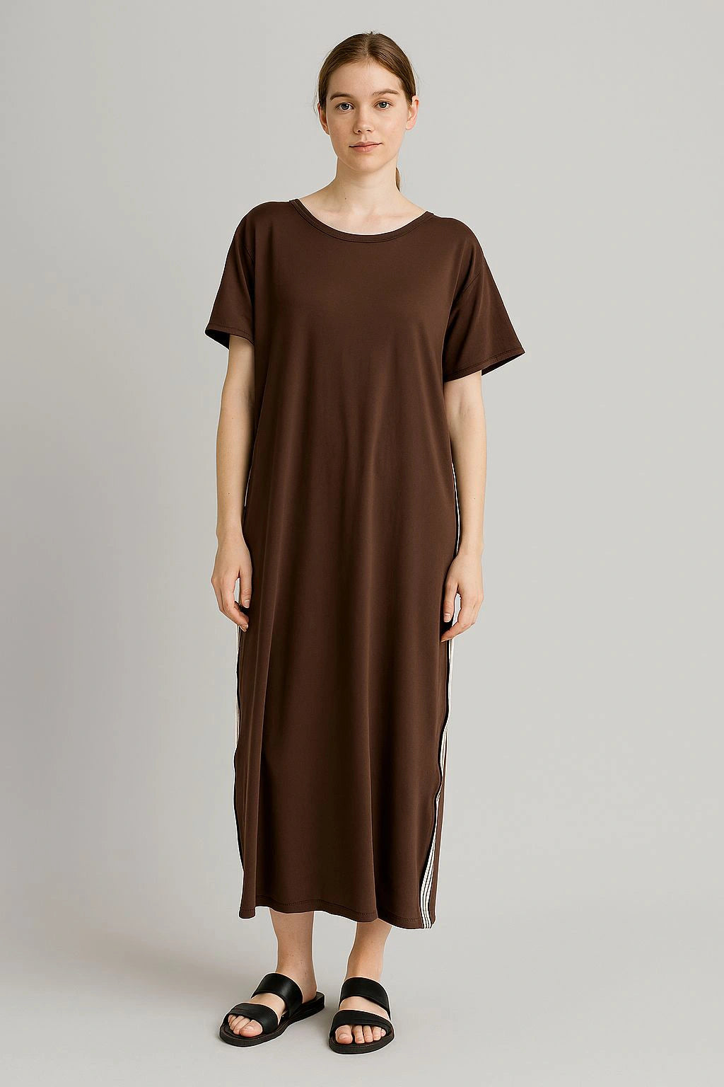 Jersey Stripe Trim Dress Lagenlook