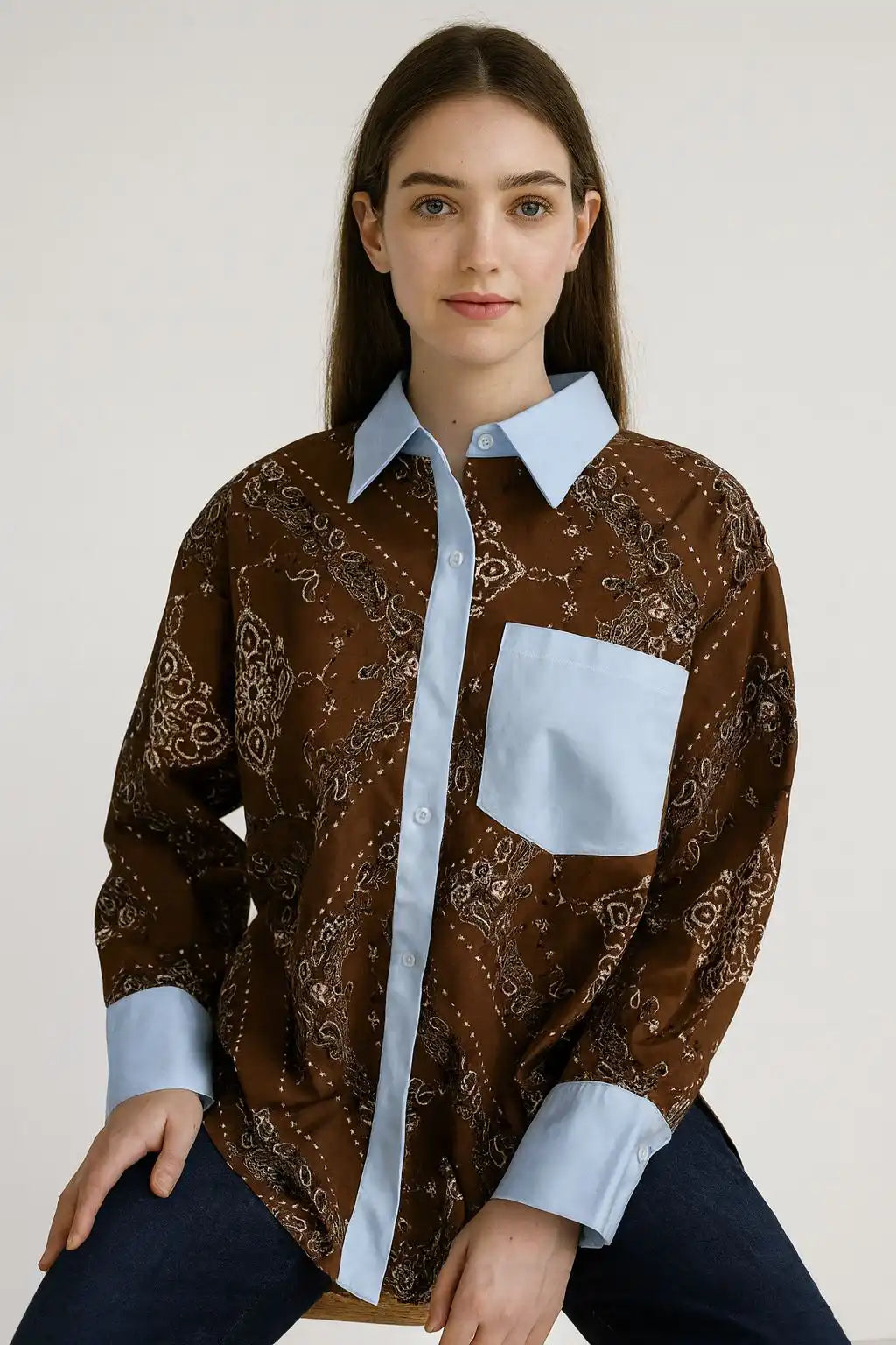Zetaotton Printed Shirt Cuff and Collar