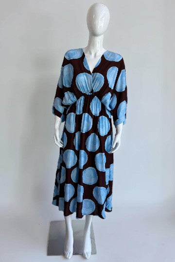 V Neck Elasticated waist Polka dot Dress