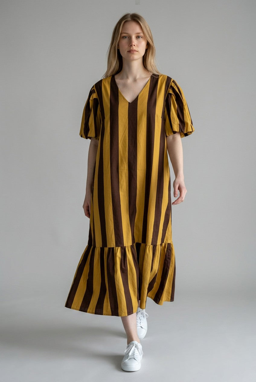 Zetaotton Puffball Sleeve Frill Bottom Dress