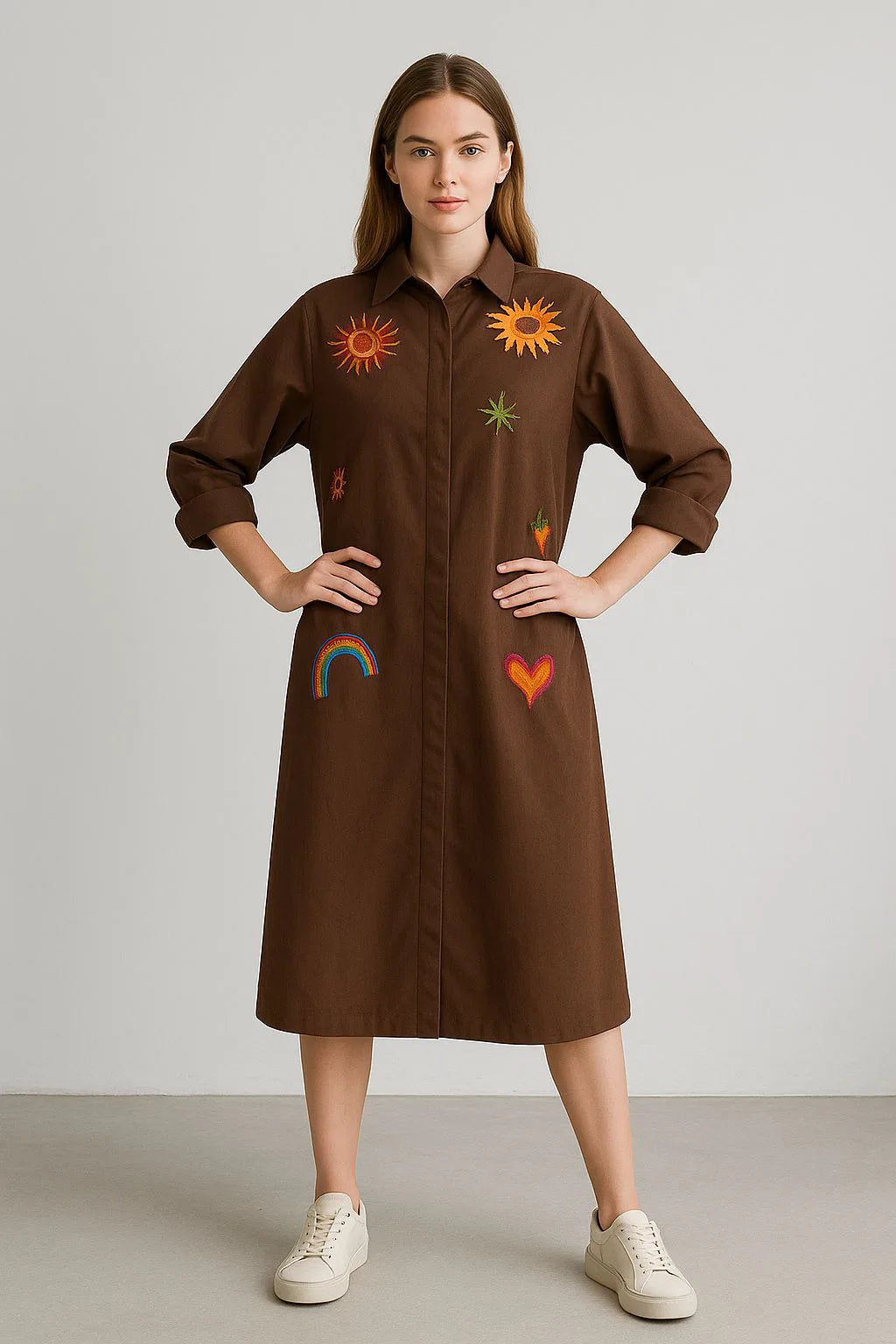 Zetaotto Embroidered Shirt Dress