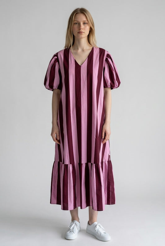 Zetaotton Puffball Sleeve Frill Bottom Dress