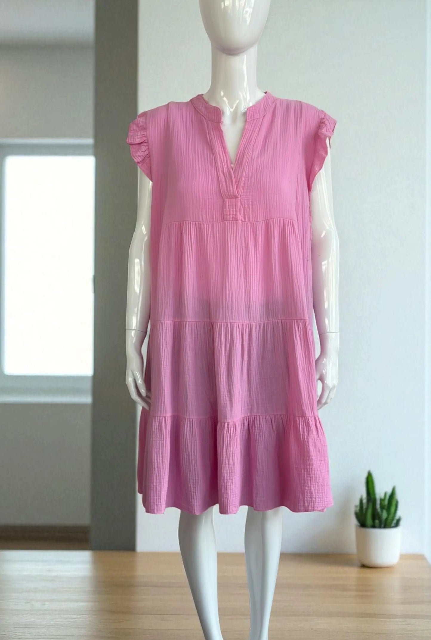 Cotton Tier V Neck Dress