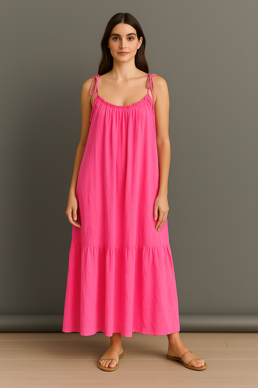 Cotton Tie Shoulder Maxi Dress