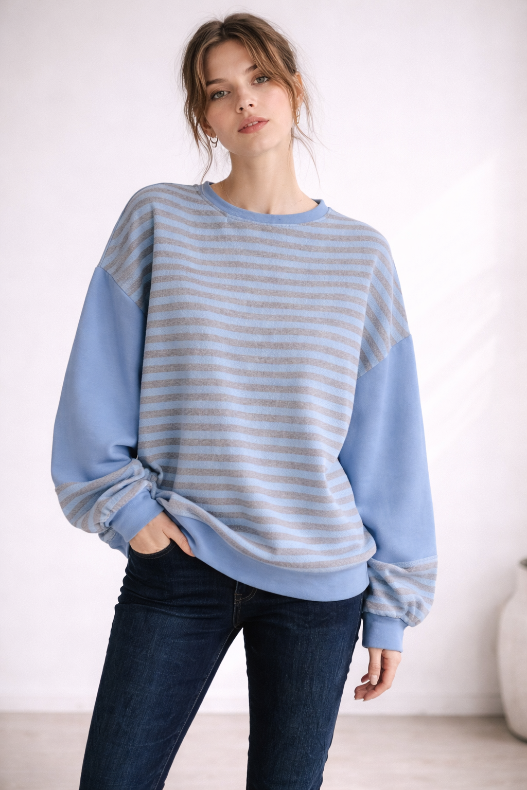 Made In Italy Striped Colorblock Long Sleeve Sweatshirt