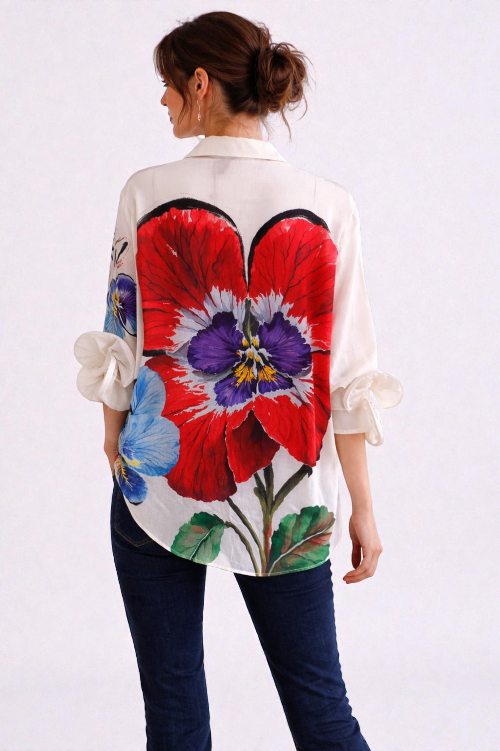 Made in Italy Flute Sleeve Floral Shirt