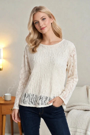 Made in Italy Lace Stretchy Mesh Tops