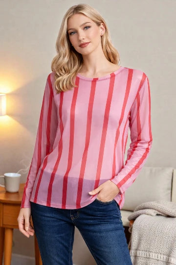 Made in Italy stripe Print Mesh Tops