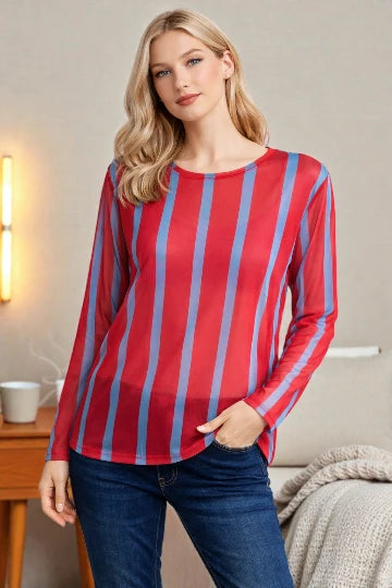 Made in Italy stripe Print Mesh Tops