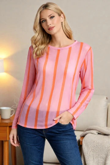 Made in Italy stripe Print Mesh Tops
