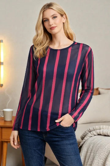 Made in Italy stripe Print Mesh Tops