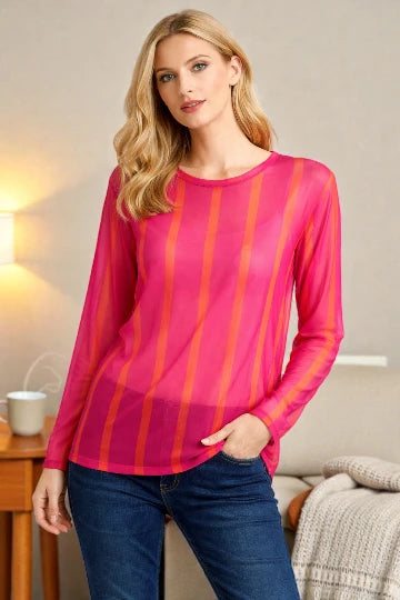 Made in Italy stripe Print Mesh Tops