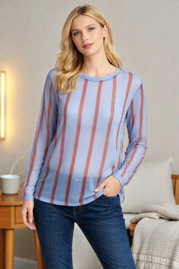 Made in Italy stripe Print Mesh Tops