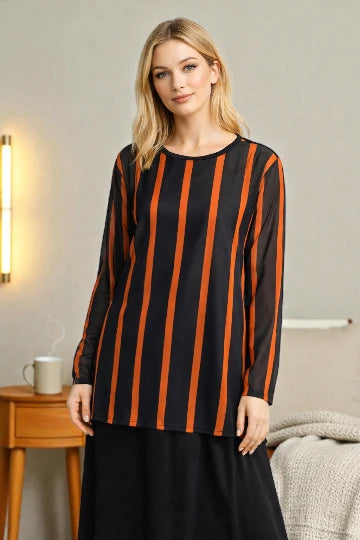 Made in Italy stripe Print Mesh Tops