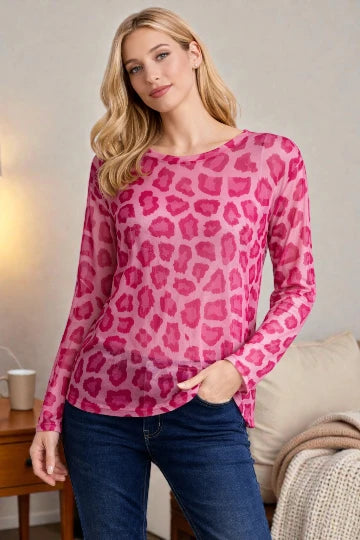 Made in Italy Leopard Print Mesh Tops